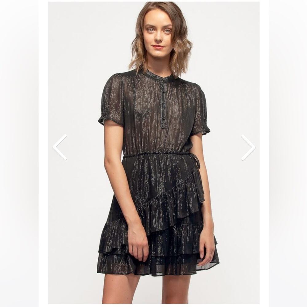 Nurode Lurex Yoryu Ruffle black metallic sheer‎ dress size Extra Small XS NWT